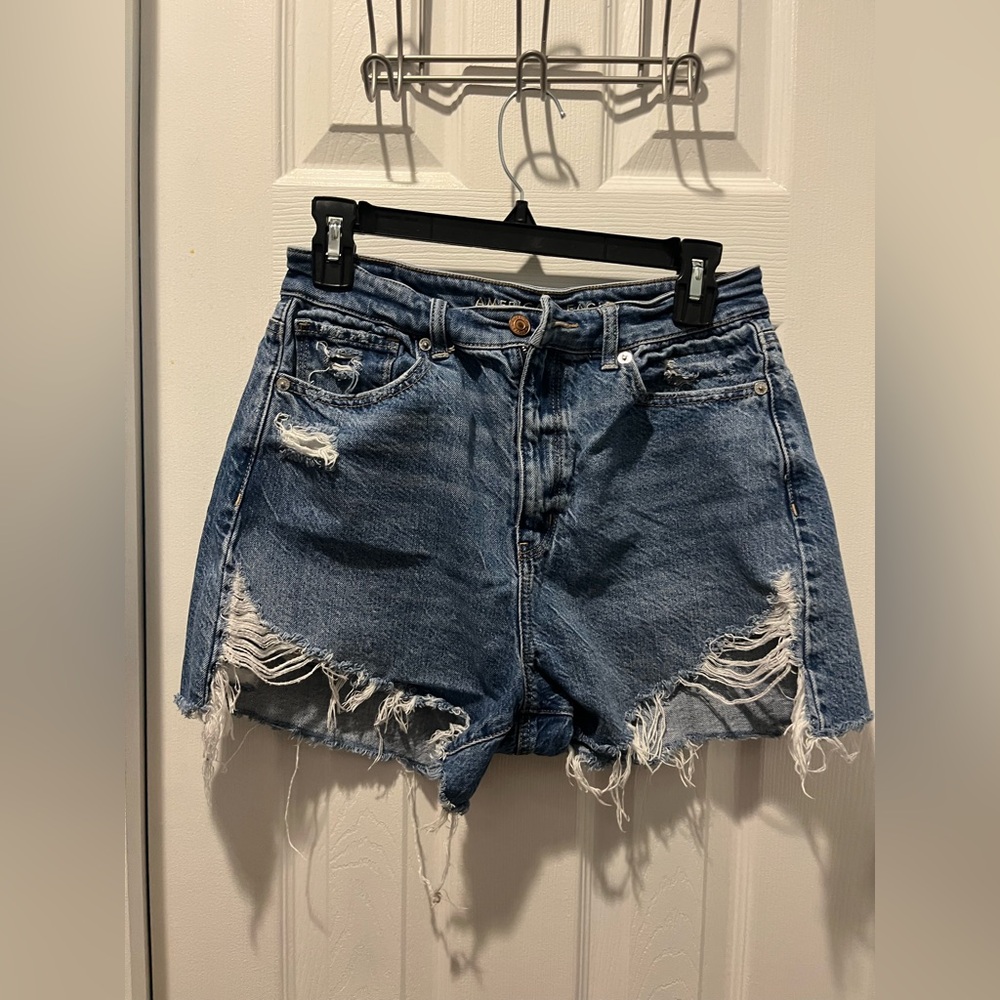 American Eagle Outfitters Blue Distressed Jean Shorts